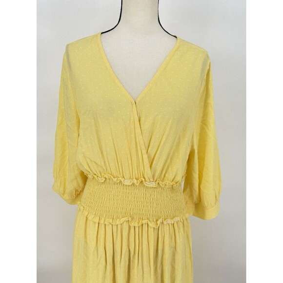 $99 Elodie Women's Yellow Half Sleeve Smocked Polka Dot Midi‎ Dress Size XLarge - Picture 3 of 12